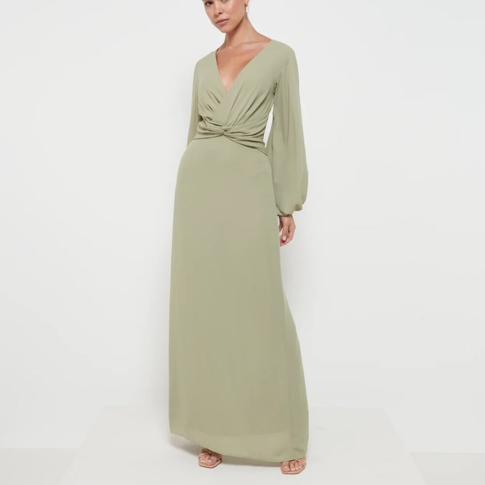 NWT Pretty Lavish Nellie Knot Bridesmaid Wedding Puff Sleeve Wrap Sage Dress